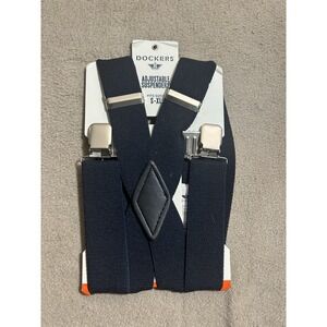 NWT Dockers Mens Navy Blue Adjustable Clip-On Suspenders Solid Fits Size S-XL